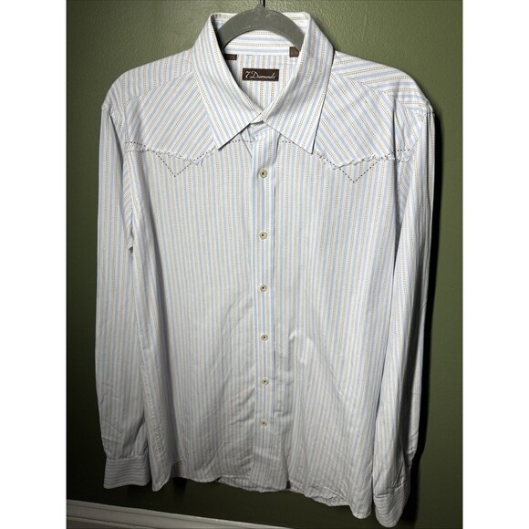 7 Diamonds Men’s Western Shirt Blue Brown Stripe Embroidered Back L/S - Picture 1 of 3